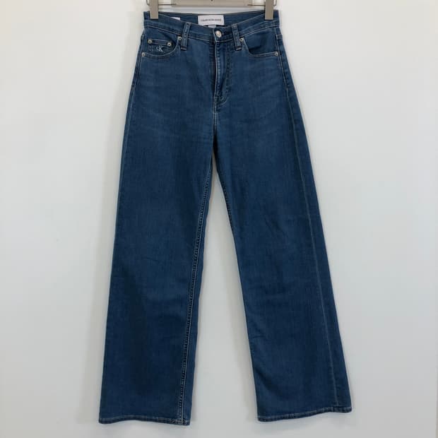 ck 캘빈클라인 와이드레그 레더패치 데님진 25 인치