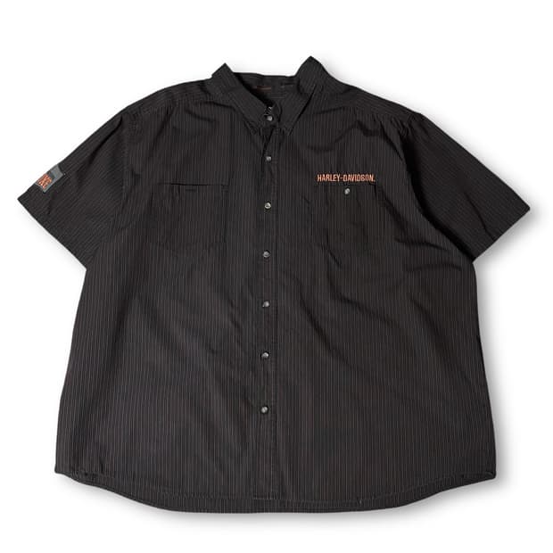 할리데이비슨 블랙 투포켓 오렌지 자수 스트라이프 반팔 셔츠 5XL