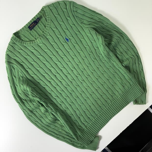 Polo 폴로 랄프로렌 우먼스 연두 케이블 라운드 니트