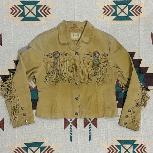 스컬리 웨스턴 프린지 크롭 레더자켓