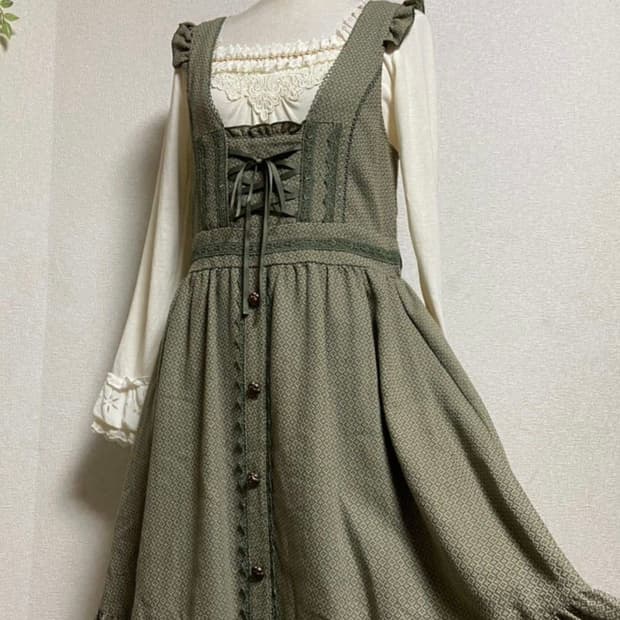 80s90s 앤틱 유럽풍 그린모리걸 원피스