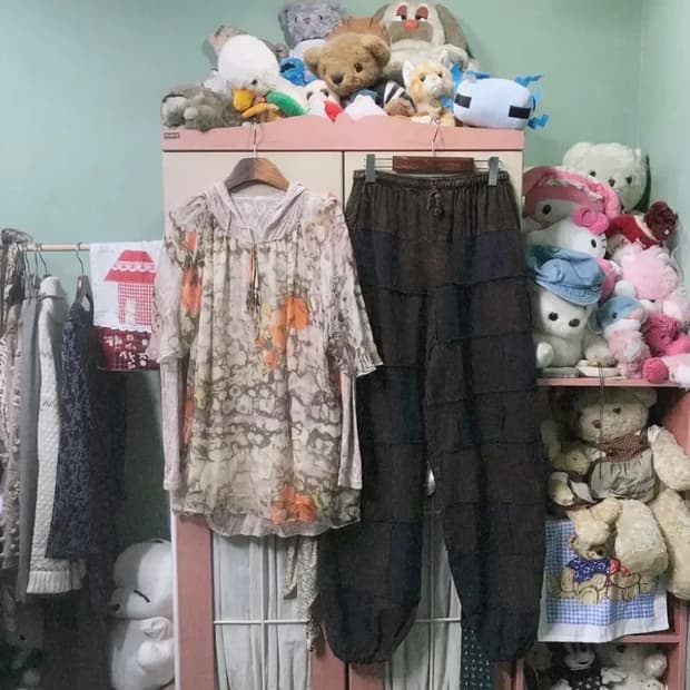 카모메산장 히피 코디세트 패치바지