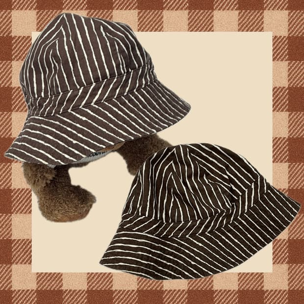 Jpn 스트라이프 브라운 벙거지 Y2K 버킷햇 빈티지모자