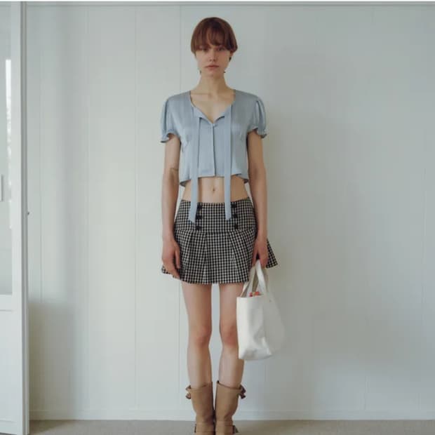 오버듀플레어 체크 플리츠 미니 스커트 블랙