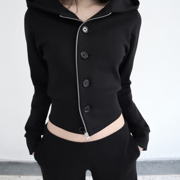 클라따 버튼 투웨이 집업 블랙