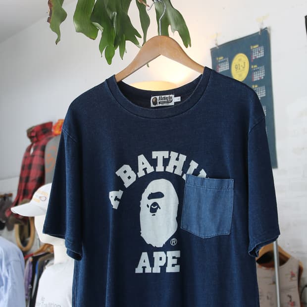 (착용컷) 베이프 A Bathing Ape 인디고 포켓 반팔 티셔츠 L