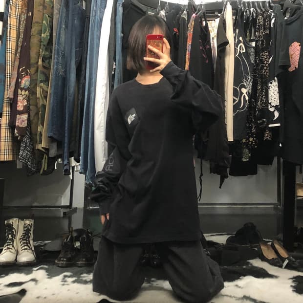 노스페이스 오버핏 블랙 롱슬리브 