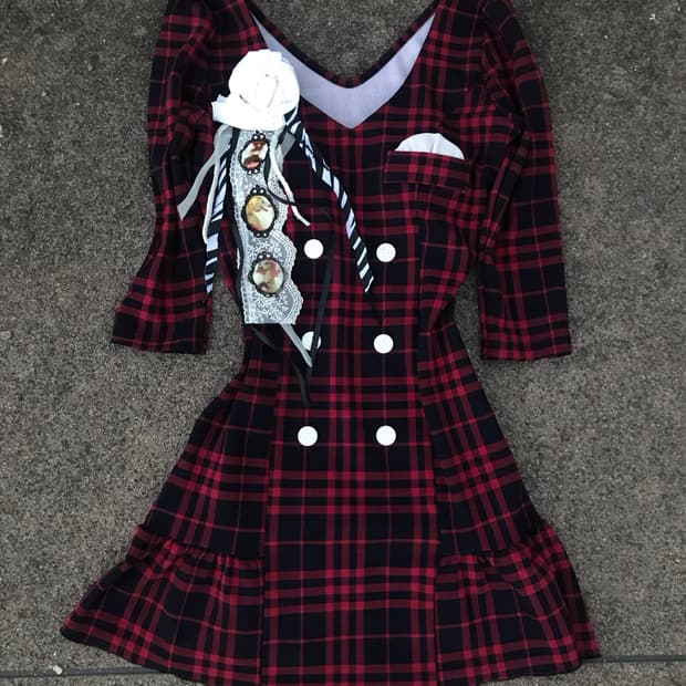 Rose Brooch Double-Breasted Dress