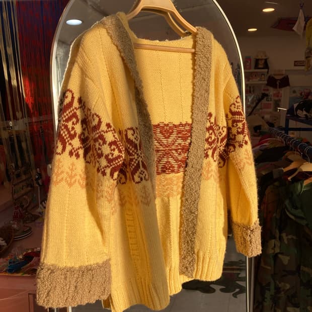 버터 패턴 후디 노르딕 니트 가디건