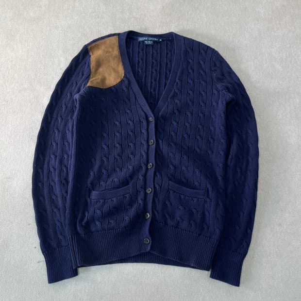 W100 폴로랄프로렌 숄더패치 꽈배기 가디건