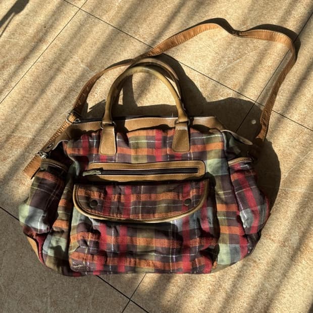 빈티지 포켓 체크 크로스백 숄더백