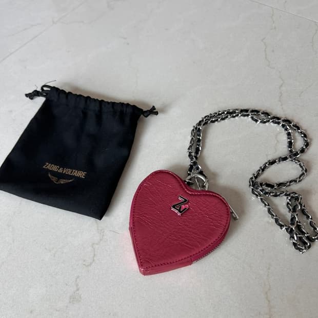 Zadig & Voltaire 쟈딕앤볼테르 하트 체인 크로스백 메탈릭핑크