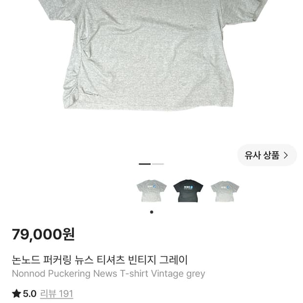 논노드 퍼커링 뉴스 티셔츠 빈티지 그레이 1사이즈 극미중고