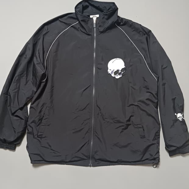 [프리] 빈티지 해골자수 나일론 기모 바람막이 자켓