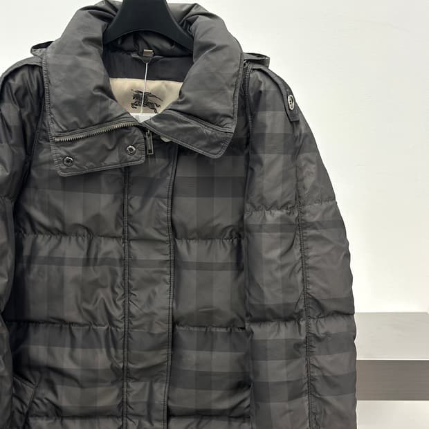 버버리 그레이 체크 롱 패딩 