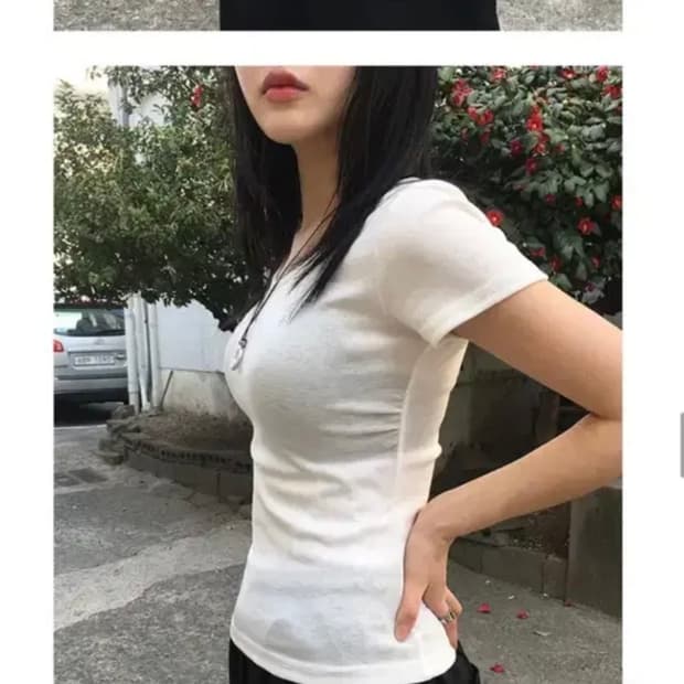 키비논 옆셔링 브이넥 반팔티 브라운 기본티 에이블리 블랙업 애니원모어