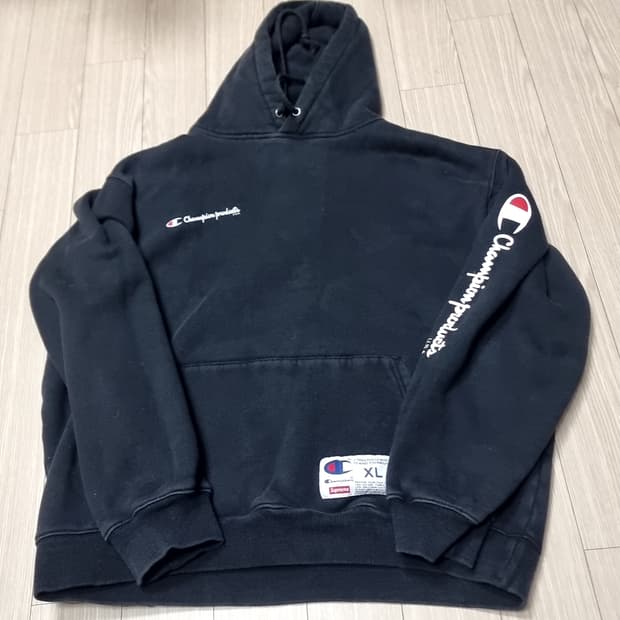 챔피온 x 슈프림 후드티 블랙 XL