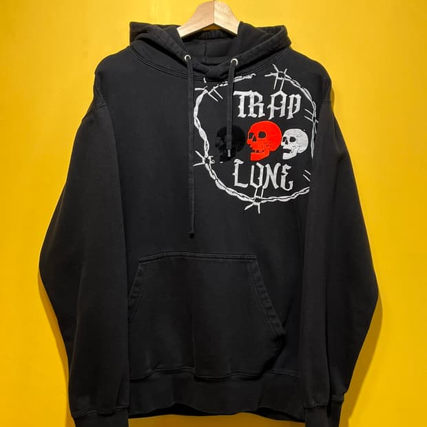 [L] TRAP LONE 미국 빈티지 스컬 후드 티셔츠 블랙