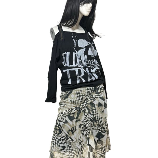 빈티지 Y2k 펑크 오프숄더 스쿨 탑