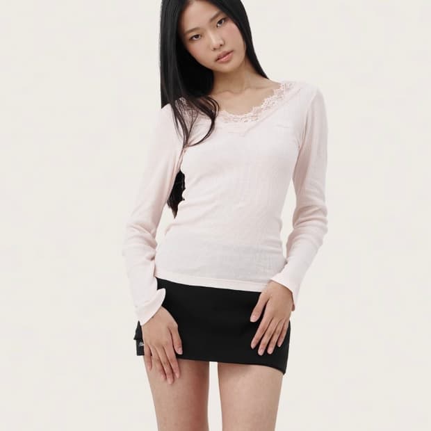 (새상품) 클리시어 크림 도넛 롱슬리브 핑크