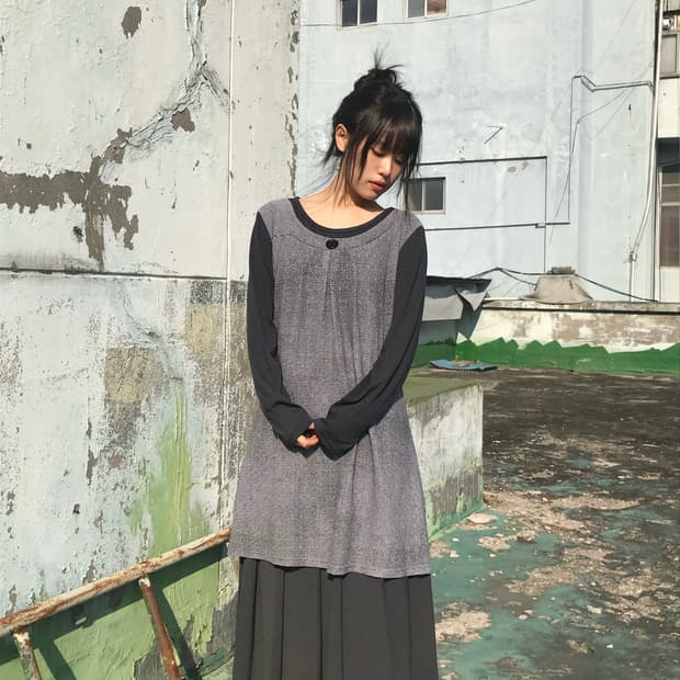 그레이 버튼 원피스