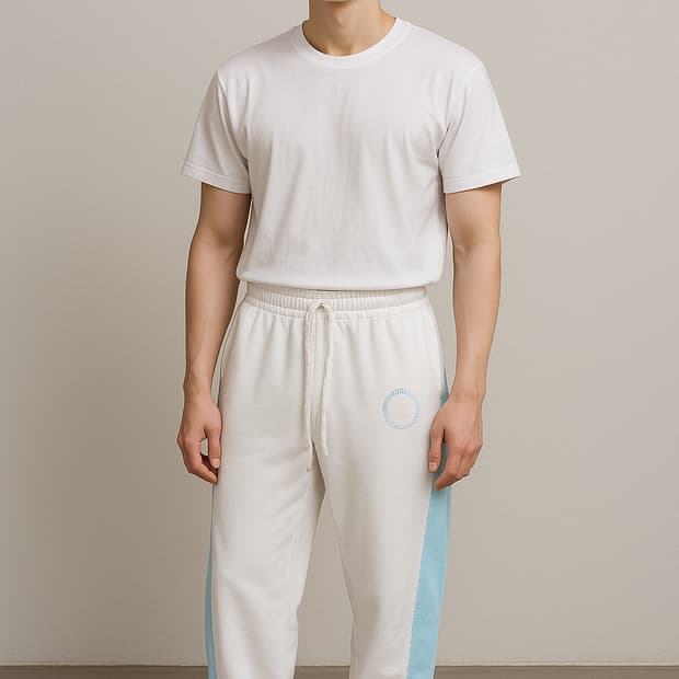 마뗑킴. 남자 화이트/블루 배색 조거 트레이닝 팬츠_F