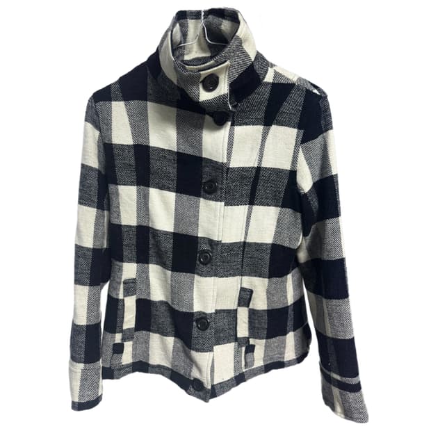 GIRLS BASIC 체크 버튼 사선 자켓