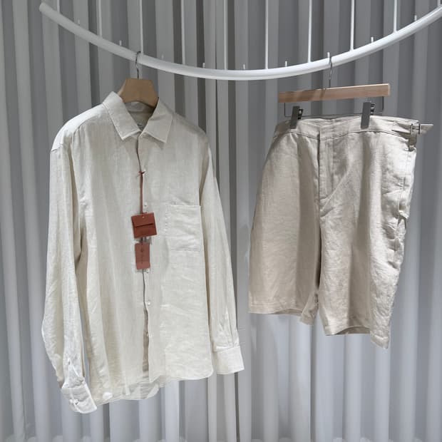 (S/XL,54) / 로로피아나 아이보리 린넨 셔츠 반바지 셋업