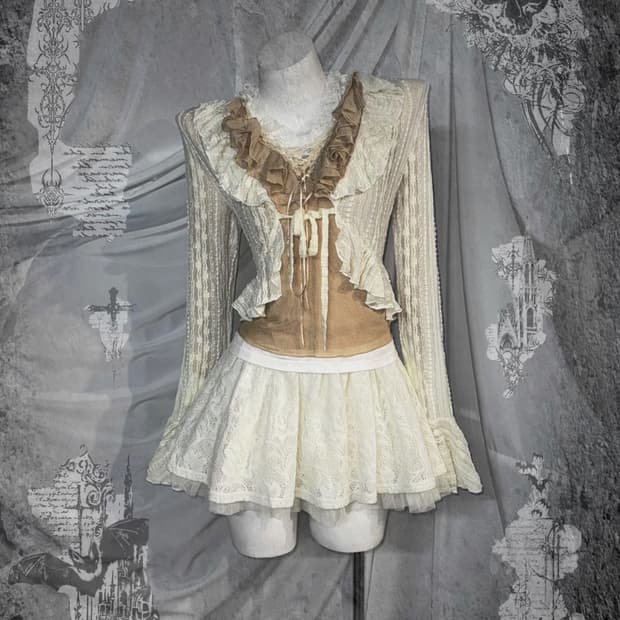 아이보리 페어리 레이스 시스루 프릴 코디세트 