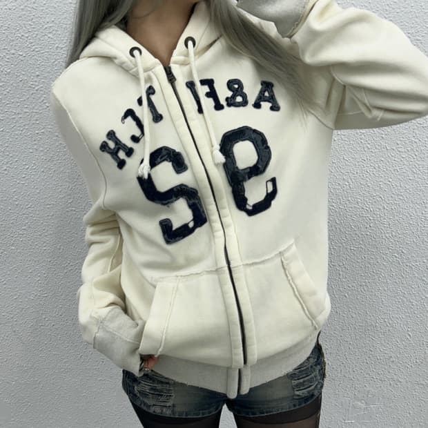 아베크롬비 네이비 센터로고 아이보리 후드집업 M