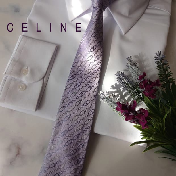 셀린느 실크 라일락 트리오페 로고 넥타이 8.5cm B등급 A18998

