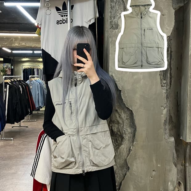 콜롬비아 후드 집업 베스트 그레이 M  #csz2516 