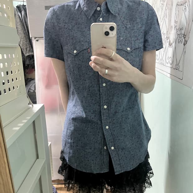 리바이스 플라워 패턴 웨스턴 데님 셔츠 