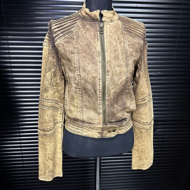 망고 진스 바이커 워싱 데님 라이더 크롭 자켓 펑크 락시크 갸루 로리걸