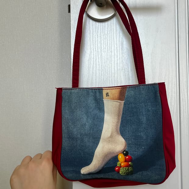 데님+나일론 빈티지 미니토트백