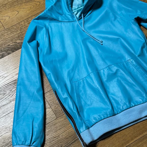 램스킨 레더 후드 민트 색상 지퍼 디테일 가죽 아티잔 빈티지 자켓 집업