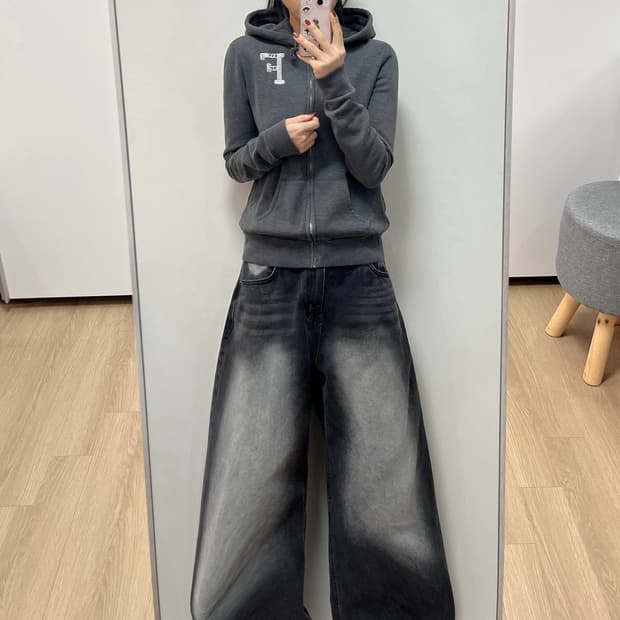 아베크롬비 자수로고 그레이 후드집업