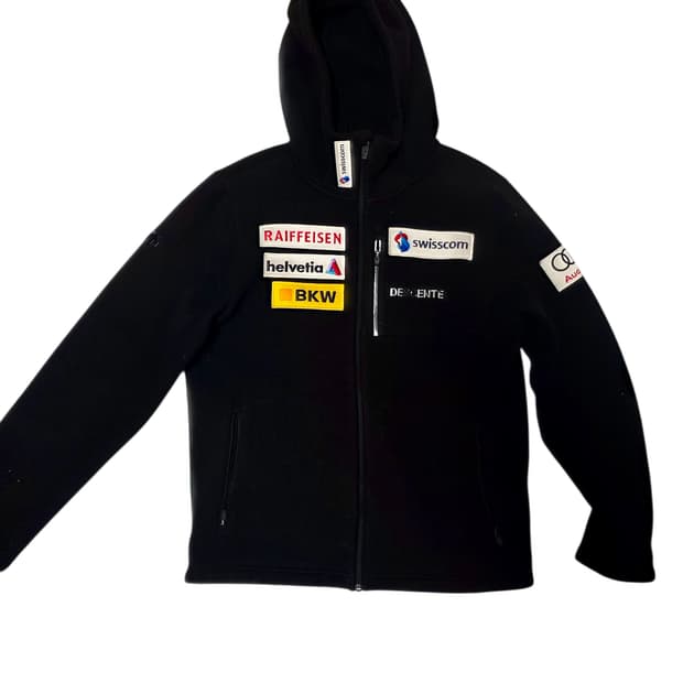 [데상트] 아우디 스위스 스키팀 패치 블랙 후리스 후드 집업 100