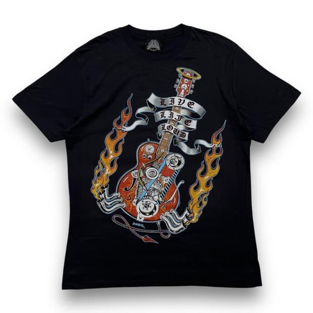 EMEK 플레임 일렉기타 락시크 다크 빈티지 반팔 티셔츠