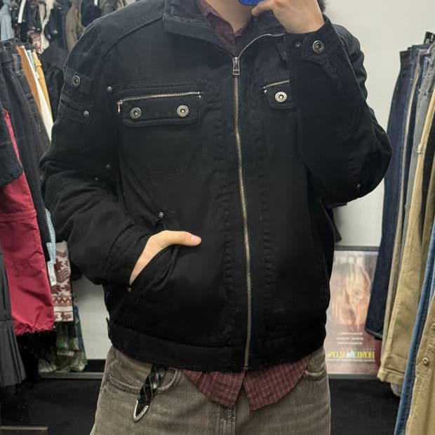 퍼플하트 블랙 하이넥 비죠 워크 자켓 M 95 밀리터리 집업 워시드 코튼