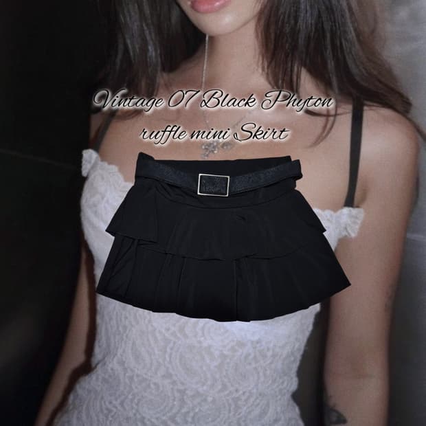 Vintage 07 Black Phyton ruffle mini Skir