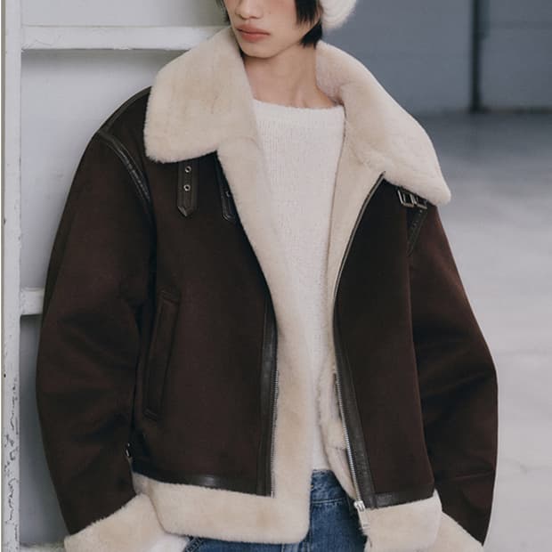 미쏘(MIXXO) 스탠카라 무스탕 브라운