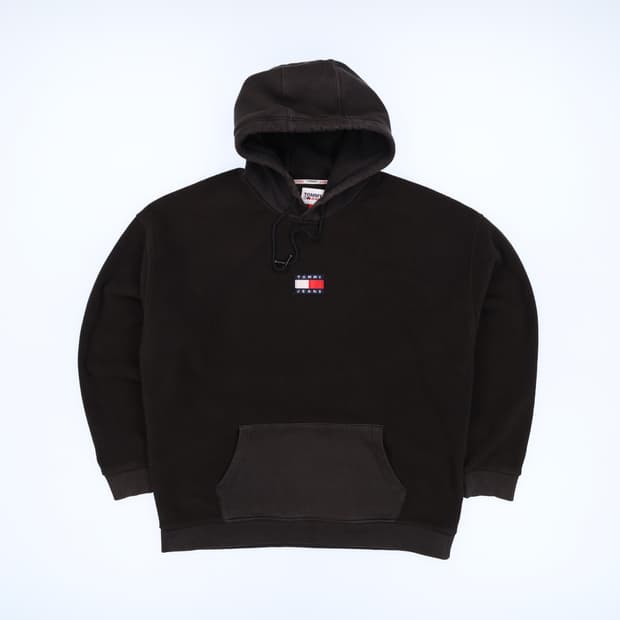 [L] 타미힐피거 진스 빈티지 센터로고 플리스 기모 후드티 3847