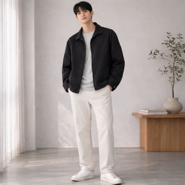 아이러니포르노 스웨이드 터치 크롭 카라 집업 자켓 블랙