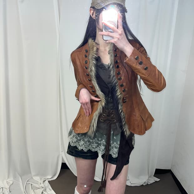 페어리 그런지st 퍼 트리밍 나폴레옹 레더 자켓