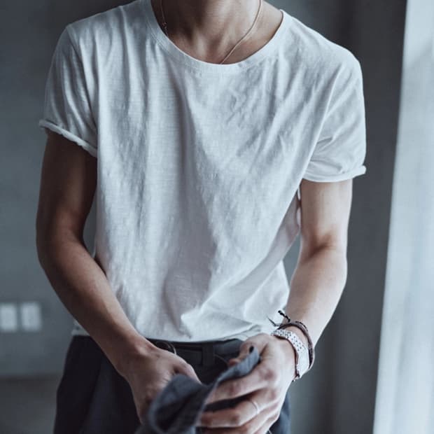모노프리베 Textured Roll Half Sleeve 화이트 2사이즈