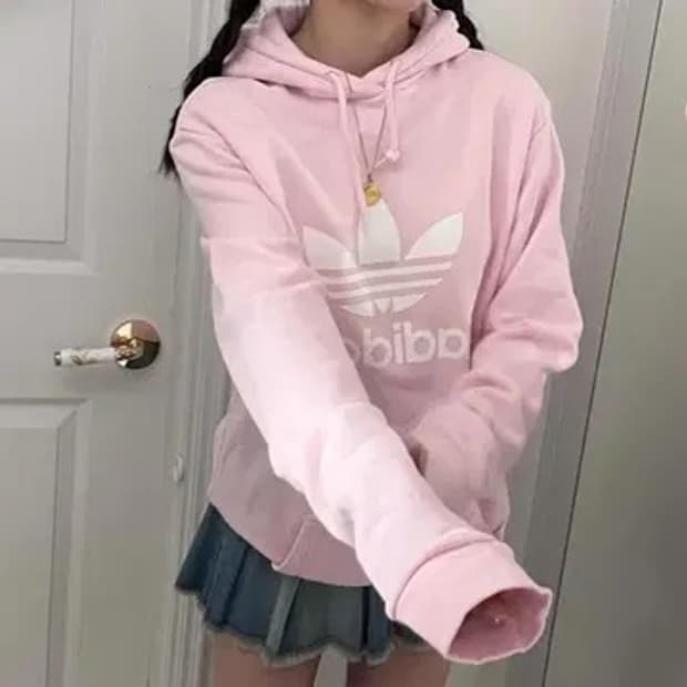 아디다스 딸기우유 연핑크 후드티