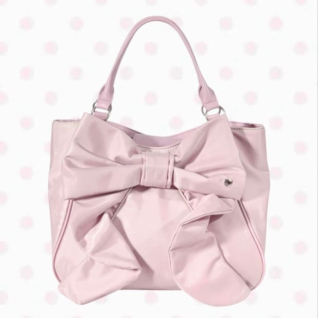 빈티지 핑크 히메갸루 빅리본 숄더 토트백