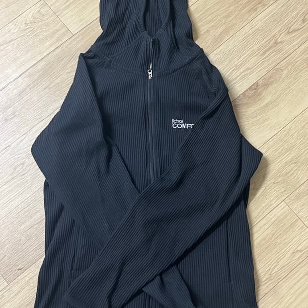 지초이 컴포트 와플 후드집업 블랙