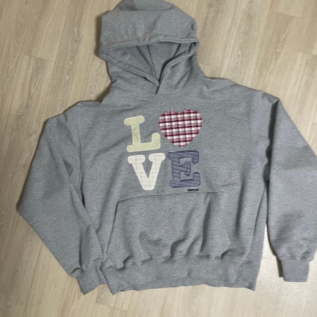 밈더워드로브 헬로 월드 패치워크 LOVE 후드티 / s